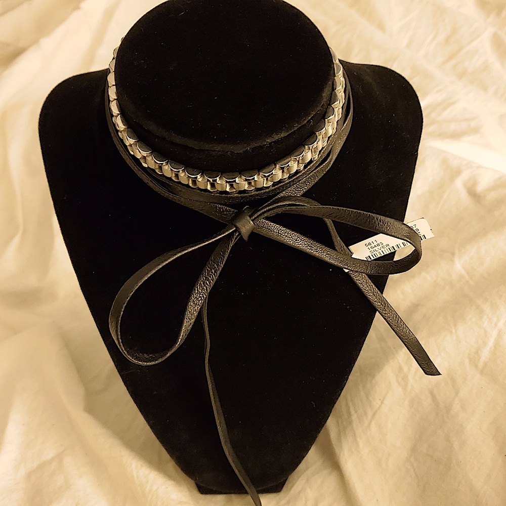 NWT Fallon Choker “Armure” Gold and Black Leather Necklace for Neiman Marcus